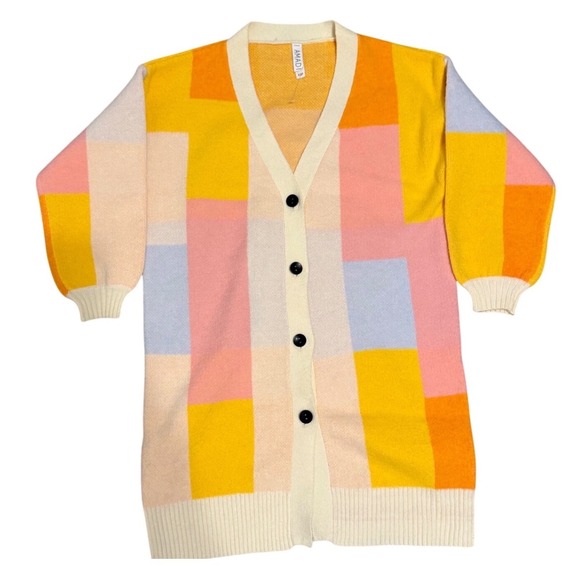 Anthropologie AMADI Colorful Geometric Patchwork Longline Cardigan Sweater XSP - Picture 3 of 7